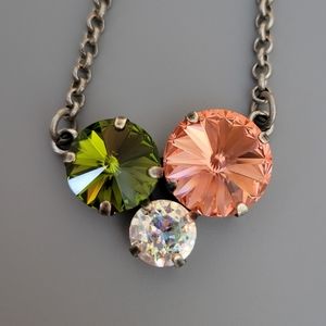 Austrian Crystal Cluster Pendant Necklace in Antique Silver